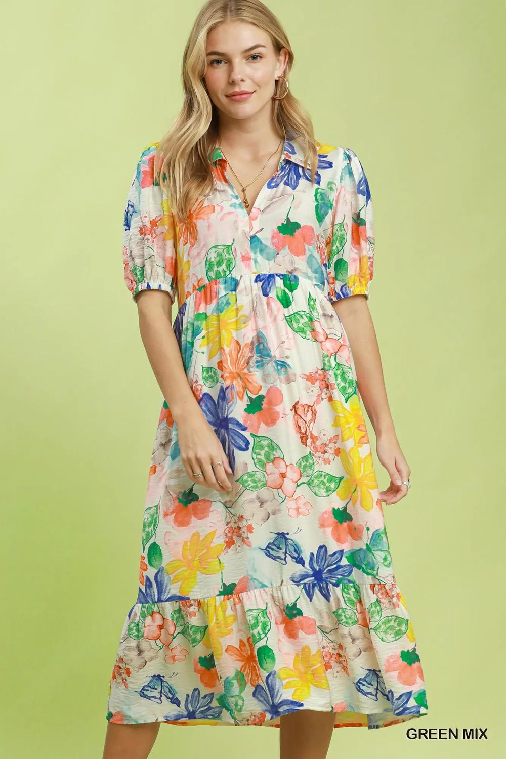 Watercolor Floral Midi Dress