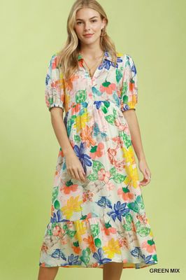 Watercolor Floral Midi Dress