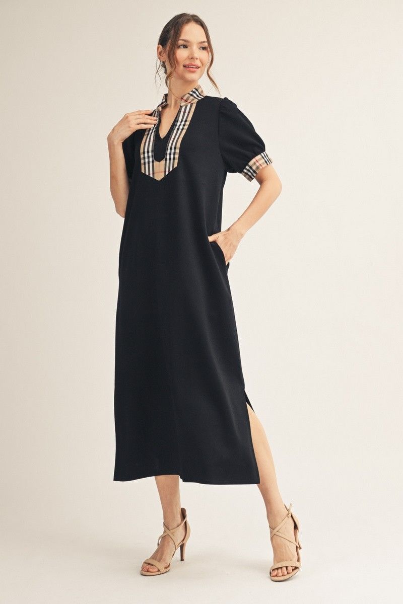 Classic Check Solid Midi Dress