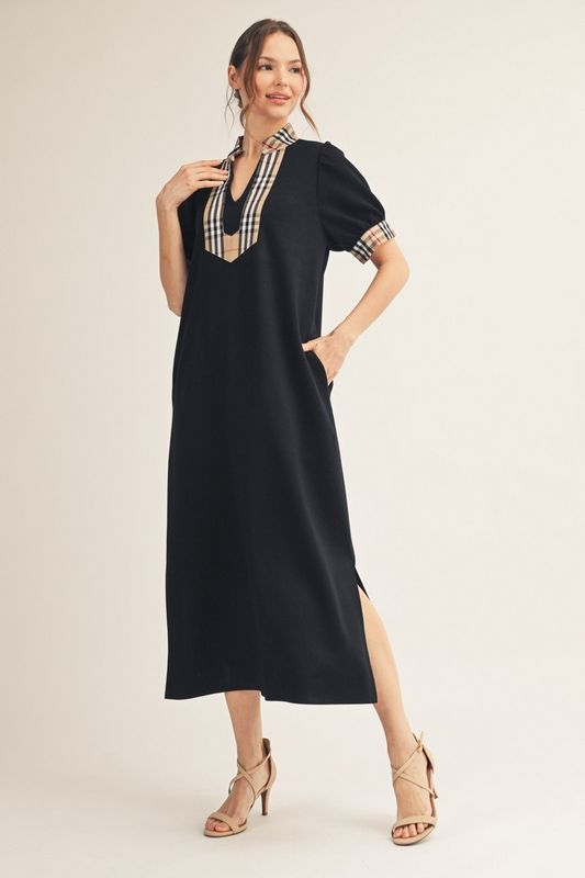 Classic Check Solid Midi Dress