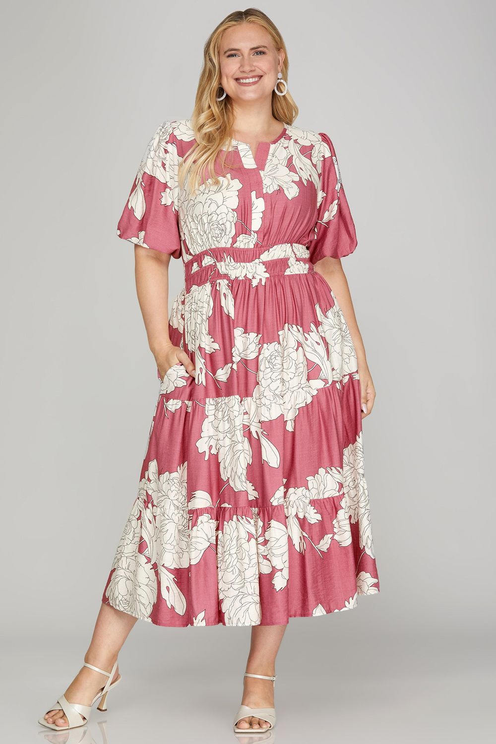 PLUS V-Neck Tiered Midi Dress