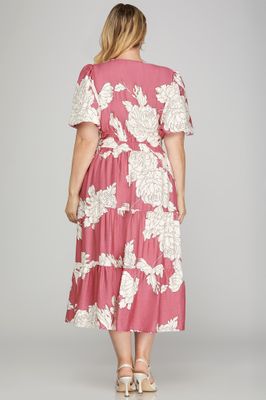 PLUS V-Neck Tiered Midi Dress