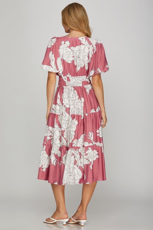 V-Neck Tiered Midi Dress