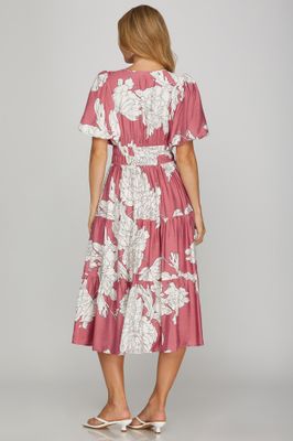 V-Neck Tiered Midi Dress