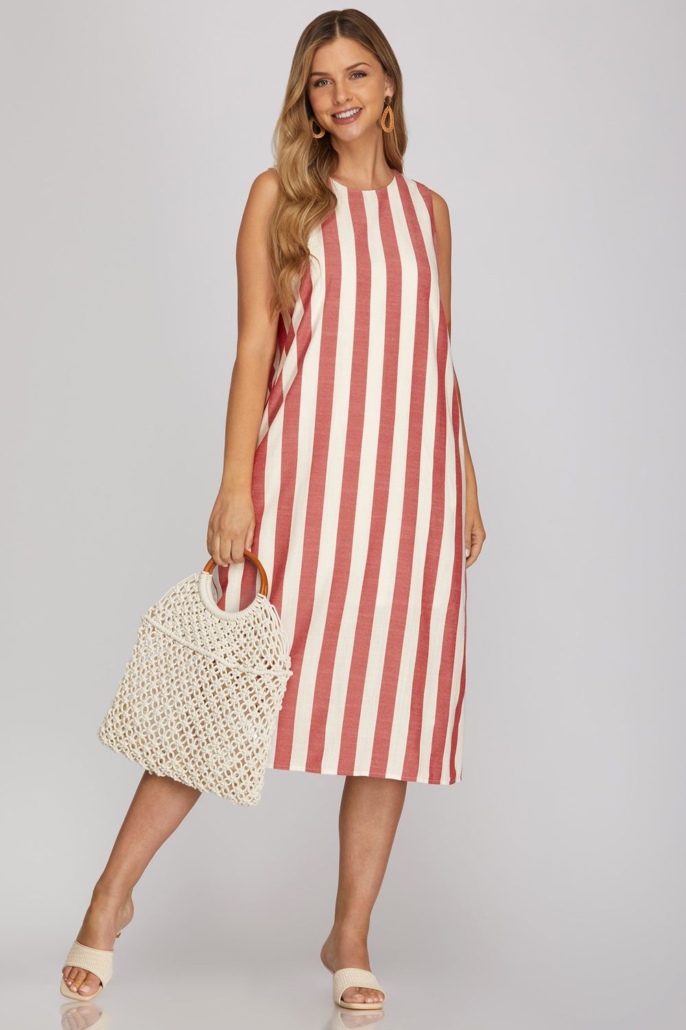 Woven Stripe Midi Dress