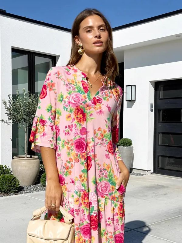 Tiered 3/4 Sleeve Dress