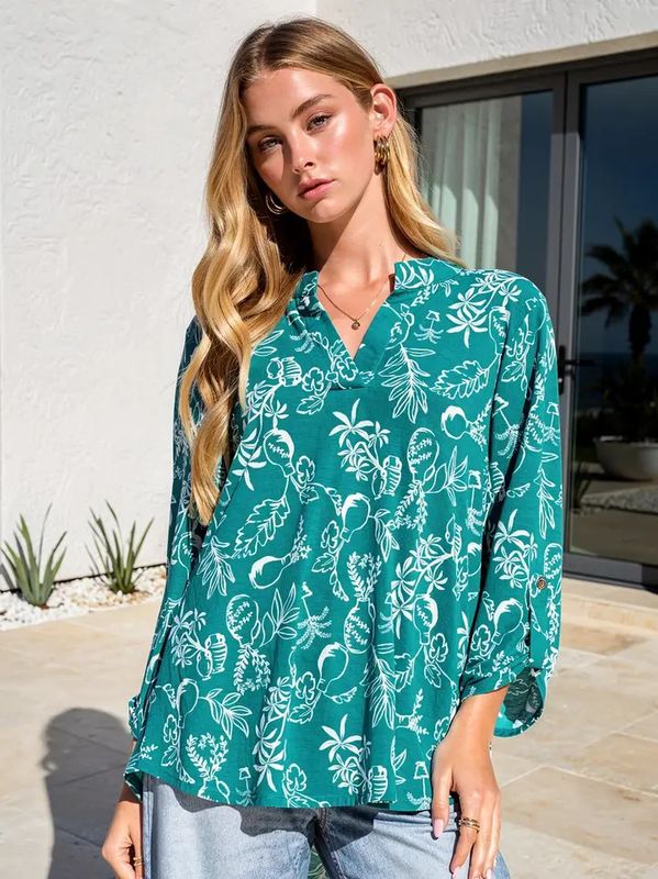 Palm Tree 3/4 Sleeve Blouse