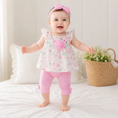 Flower Butterfly Chiffon Baby Outfit Top &amp; Leggings