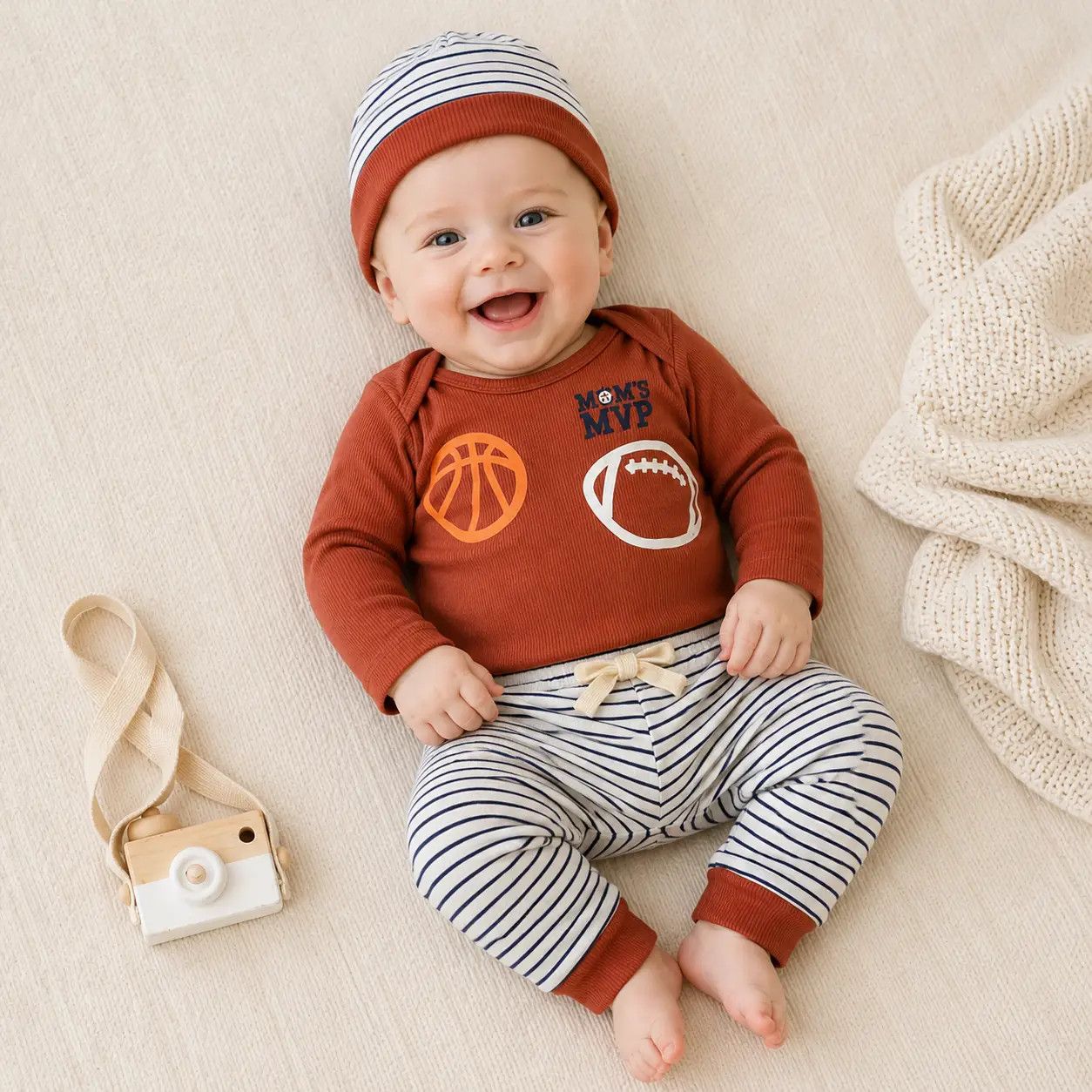 3pcs Chenille Applique Bodysuit Hat Pants Set