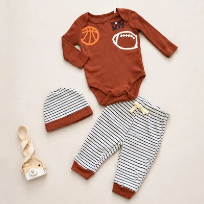 3pcs Chenille Applique Bodysuit Hat Pants Set