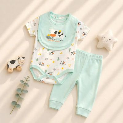 3pcs Hello Cow Bodysuit Pants &amp; Bib Set