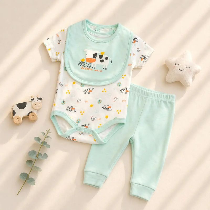 3pcs Hello Cow Bodysuit Pants &amp; Bib Set