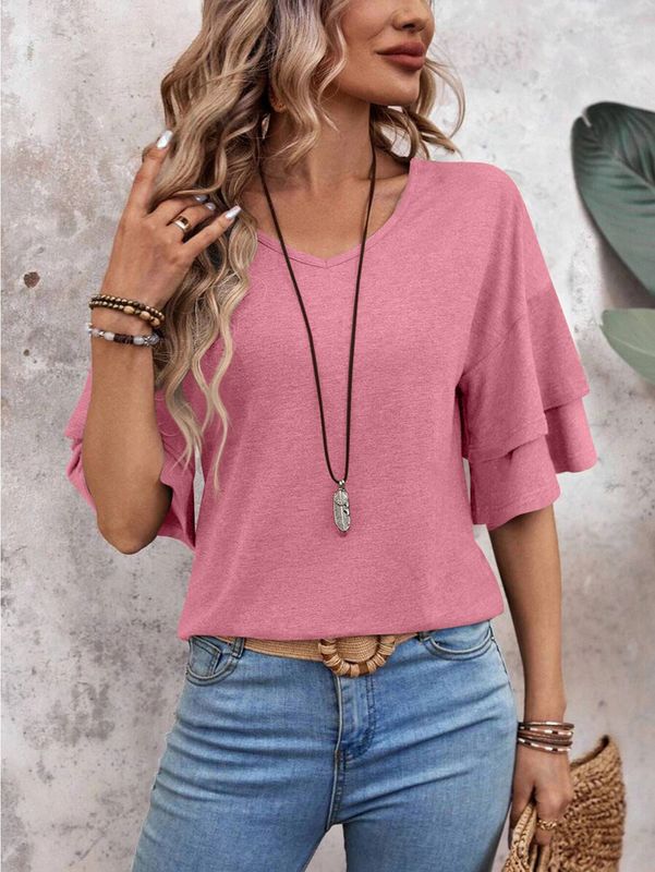 Solid Color V-Neck Top