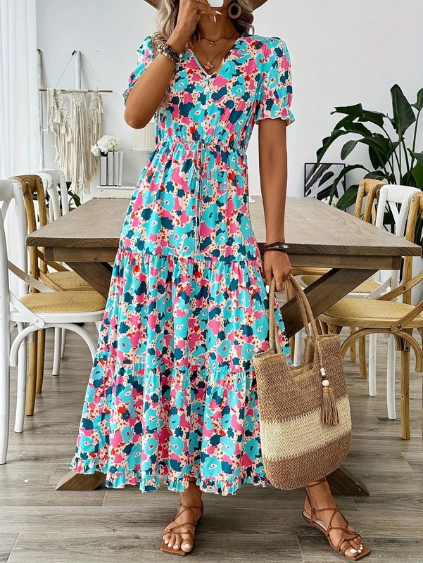 Printed Elastic Waist Dress