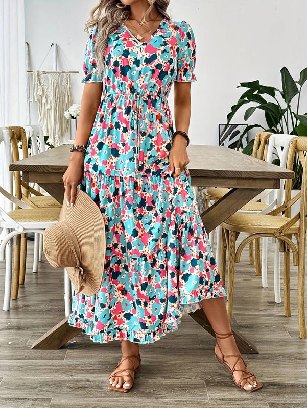 Printed Elastic Waist Dress