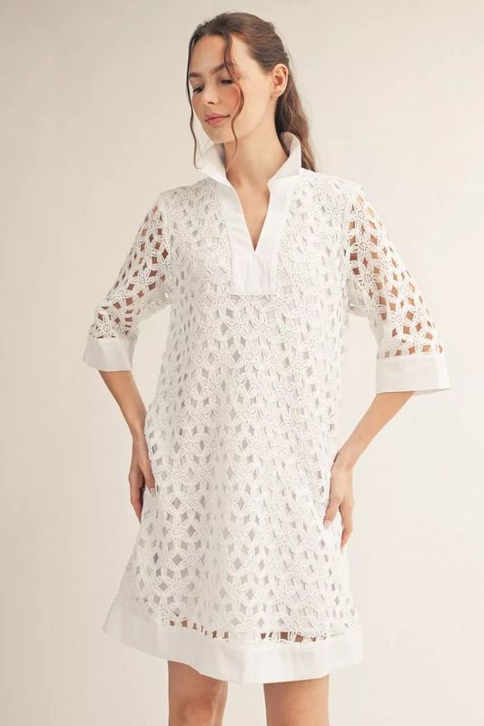 3/4 Sleeve Crochet Shift Dress