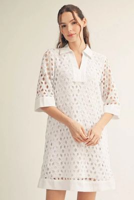 3/4 Sleeve Crochet Shift Dress
