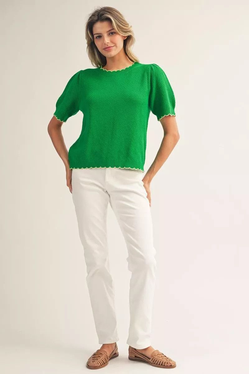 Puff Shoulder Short Sleeve Sweater