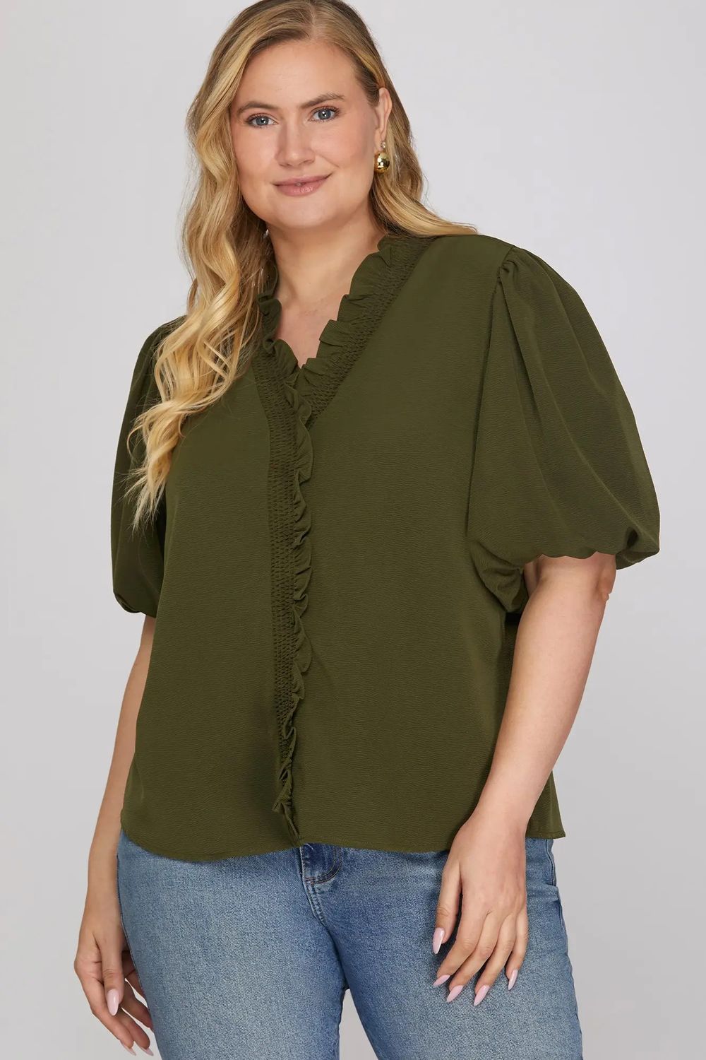 Plus Smocked Neck Top