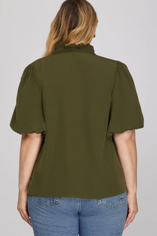 Plus Smocked Neck Top