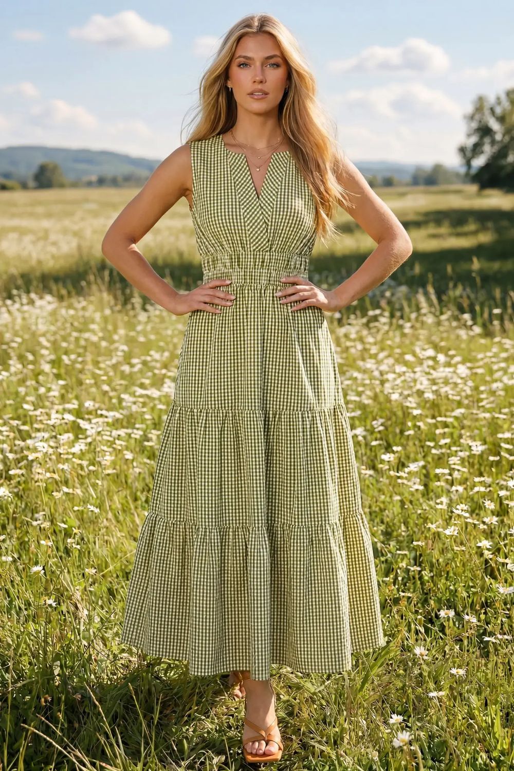 Sleeveless Gingham Maxi Dress