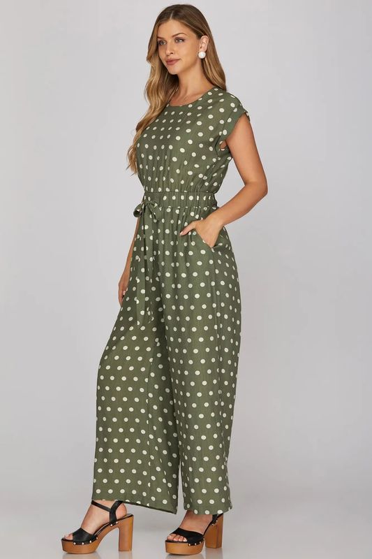 Sleeveless Polka Dot Print Jumpsuit