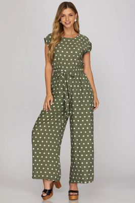 Sleeveless Polka Dot Print Jumpsuit