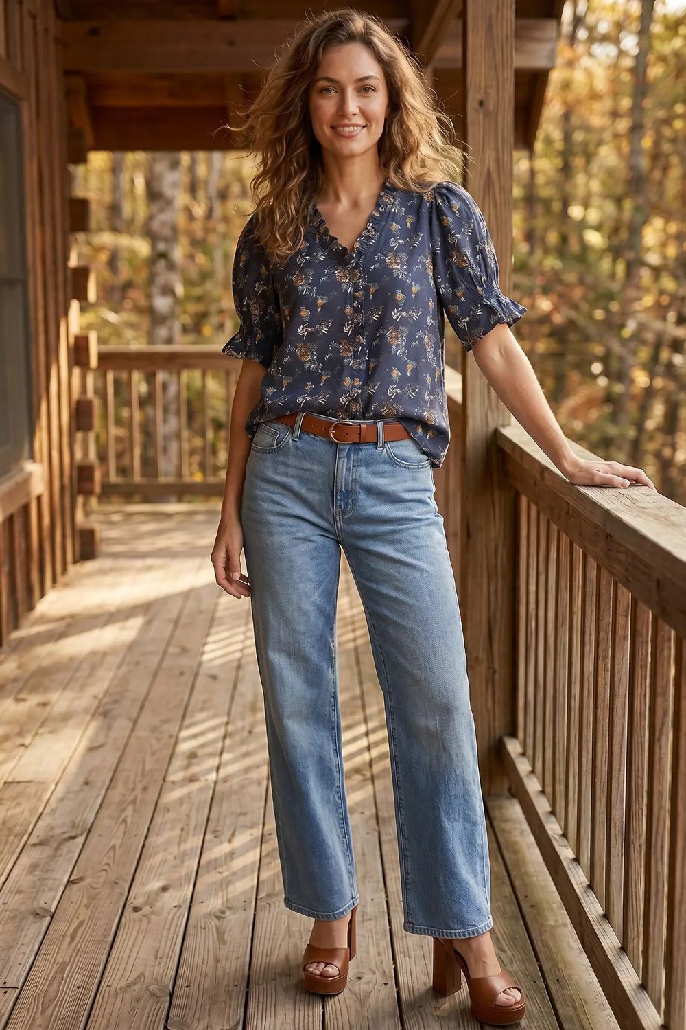 Ruffled Neck Printed Top