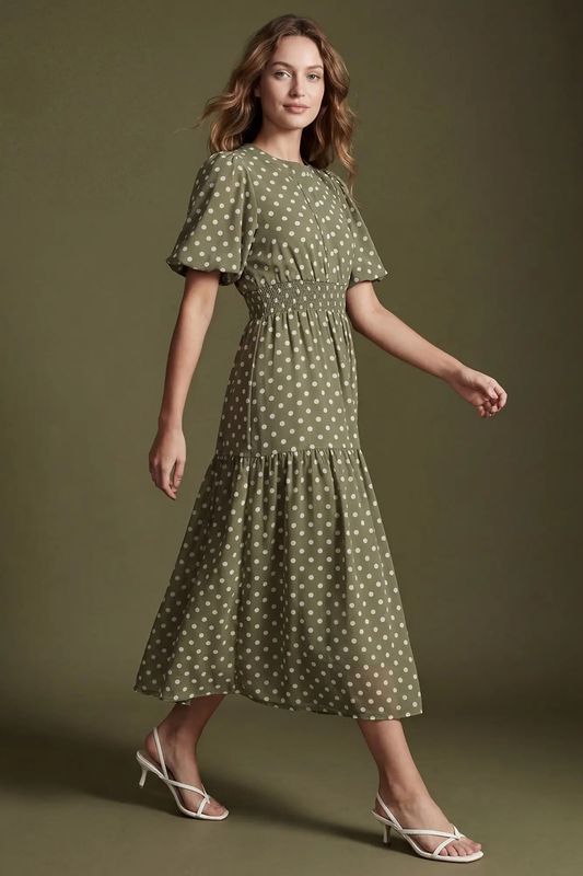 Polka Dot Print Midi Dress 
