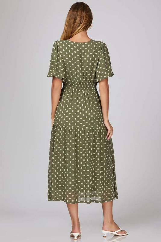 Polka Dot Print Midi Dress 