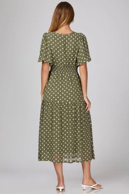 Polka Dot Print Midi Dress 
