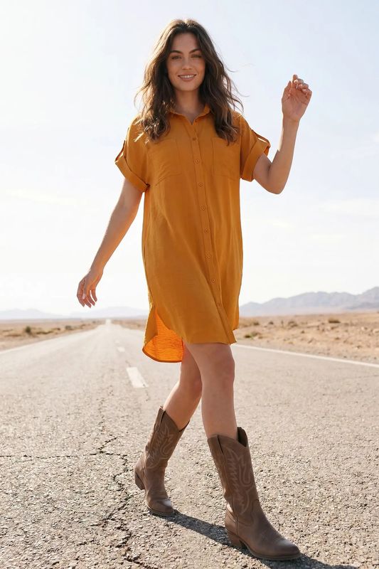 Button Up Woven Shirt Dress