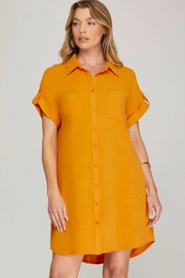 Button Up Woven Shirt Dress