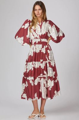 3/4 Sleeve Floral Midi Dress
