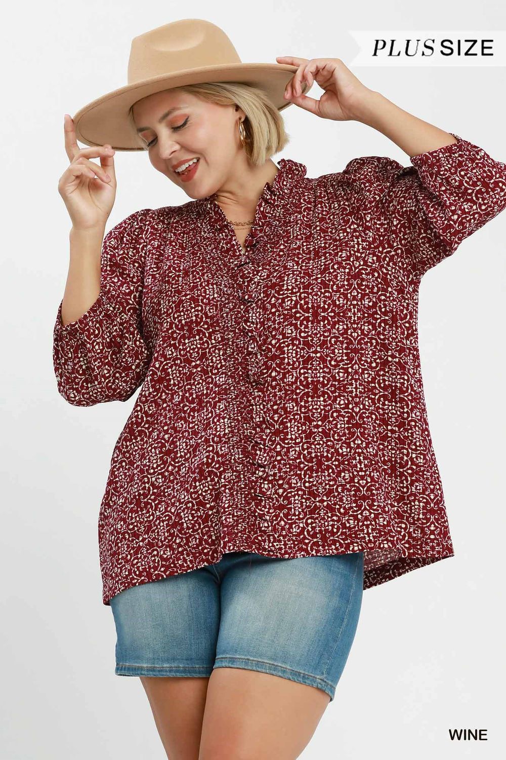 Plus Ruffle Button Down Top