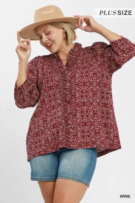 Plus Ruffle Button Down Top