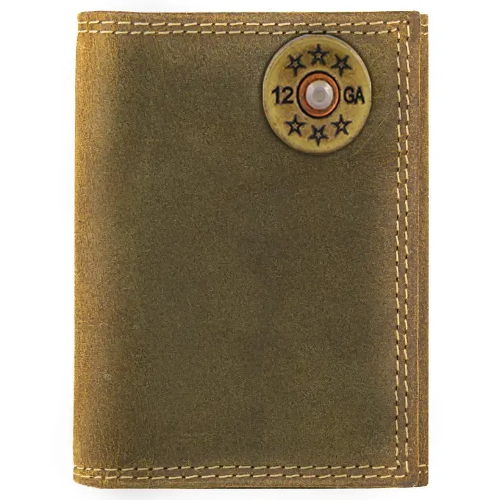 Vintage Tan Leather Trifold Wallet, Pattern: Shotshell