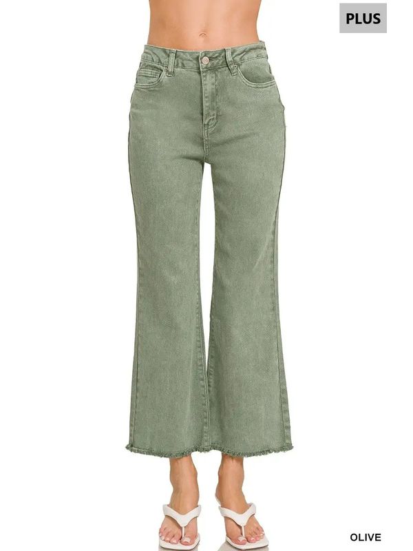 Plus Acid Washed Frayed Hem Bootcut Pants