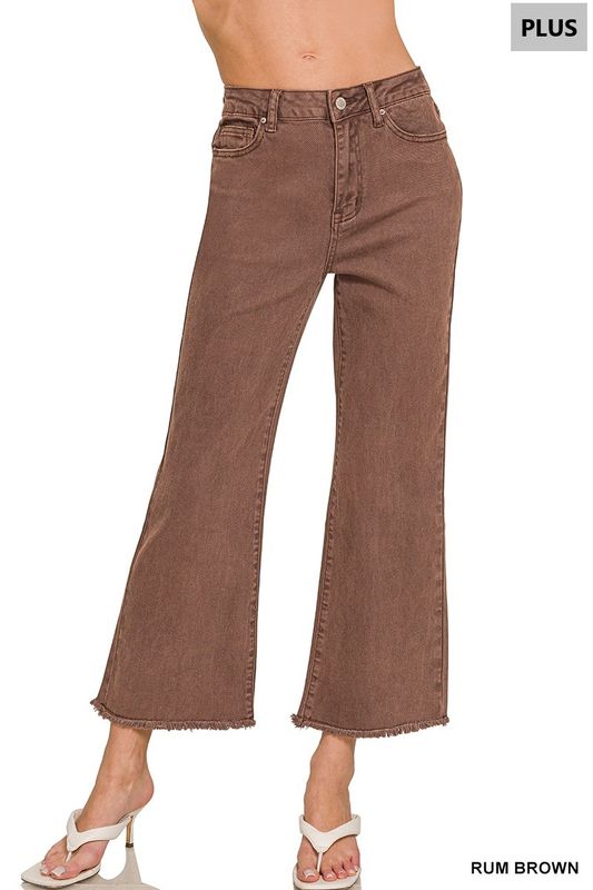 Plus Acid Washed Frayed Hem Bootcut Pants
