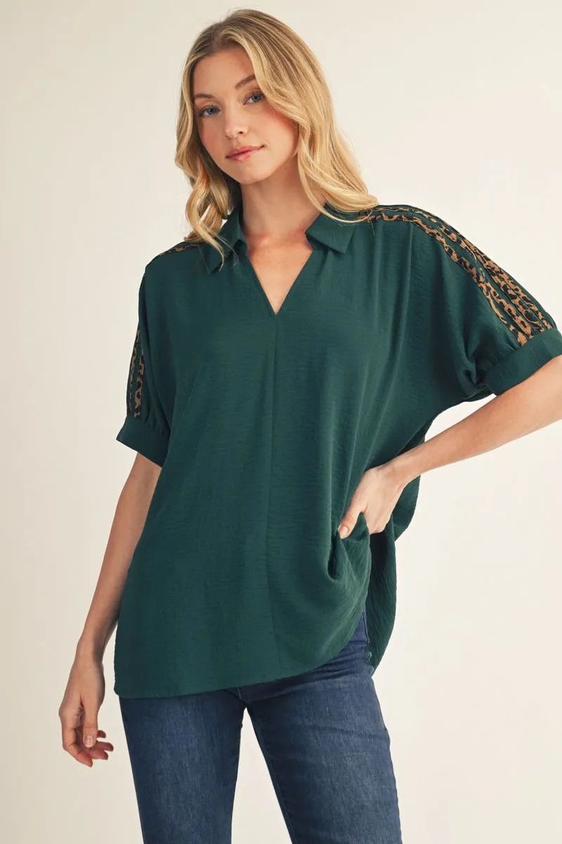 Solid Top with Leopard Detail