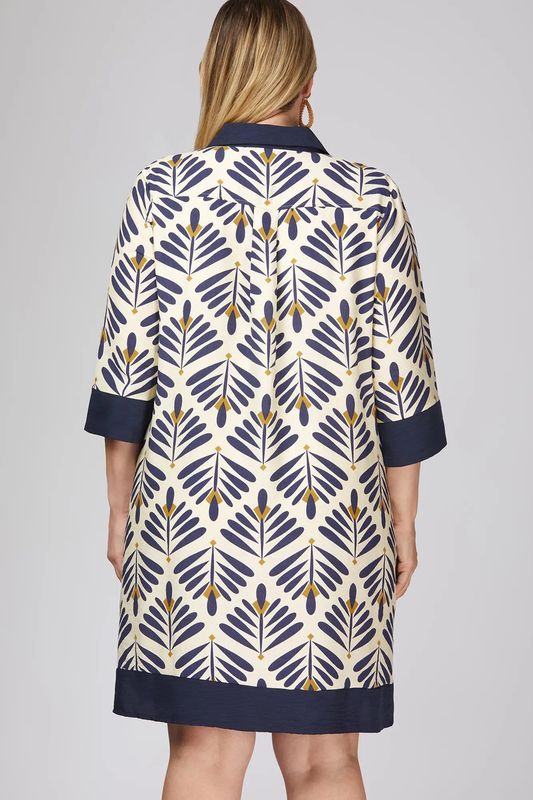 Plus Half Sleeve Printed Mini Dress