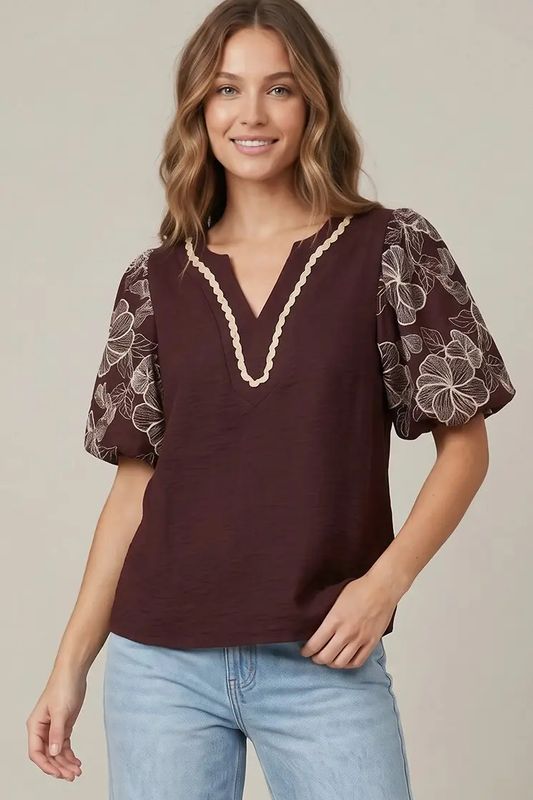 Woven Top With Neck Trim