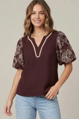 Woven Top With Neck Trim