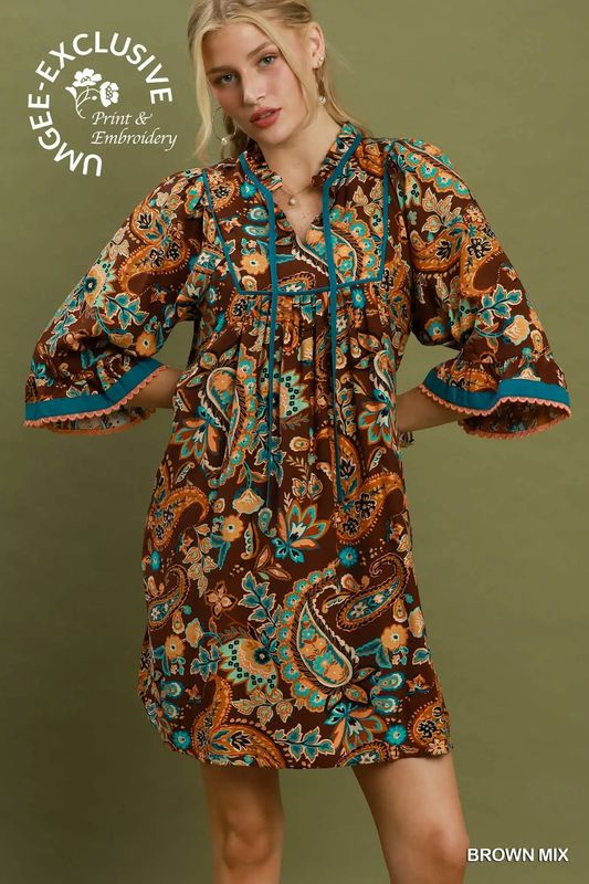 Paisley Print Mini Dress
