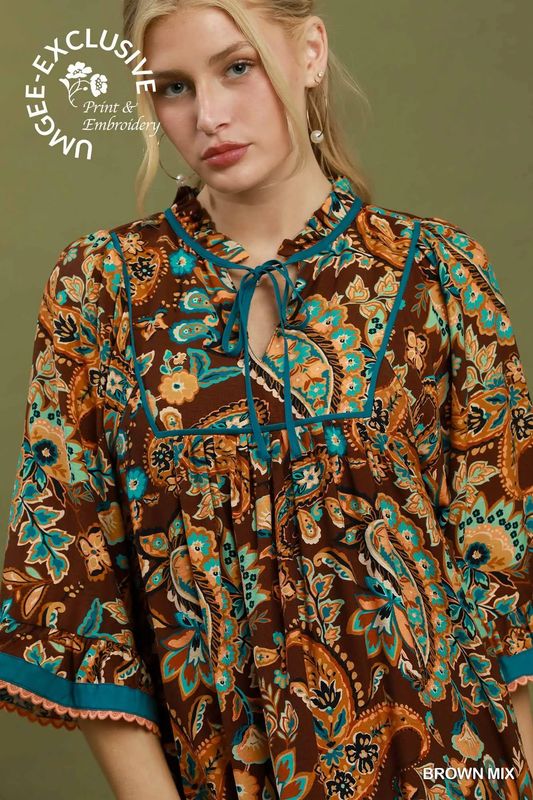 Paisley Print Mini Dress