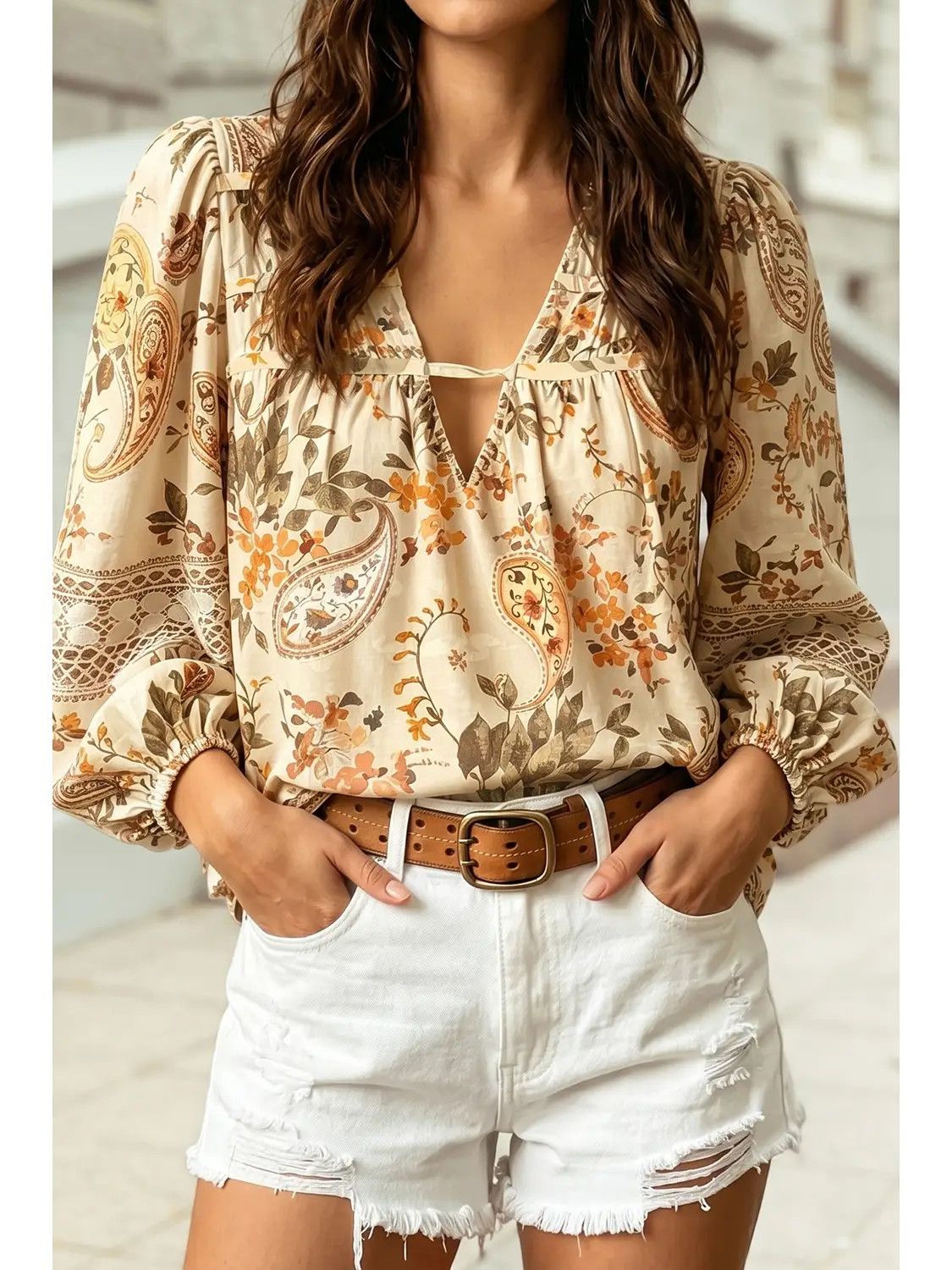  Floral Paisley Print Top