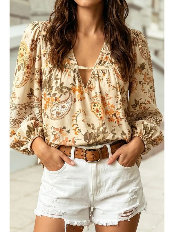  Floral Paisley Print Top