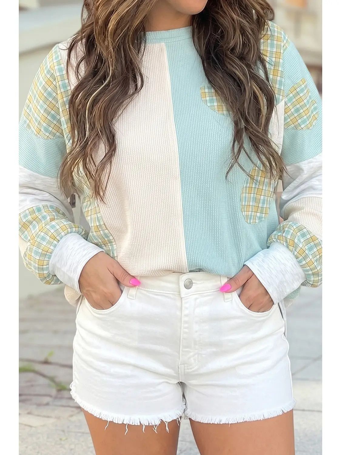 Colorblock Plaid Patchwork Sweatshirt