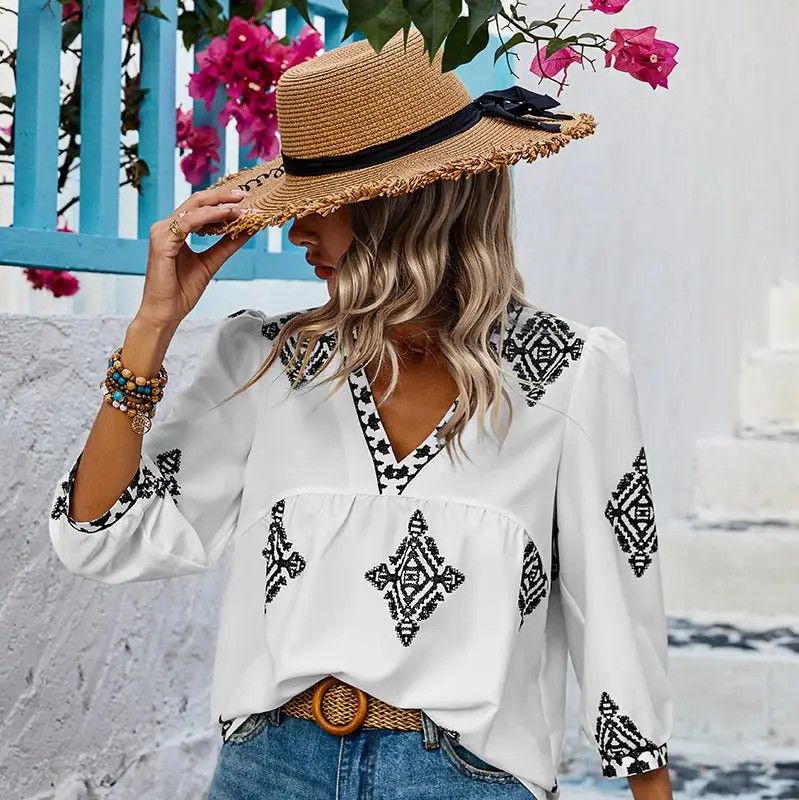 Printed V Neck Shirt
