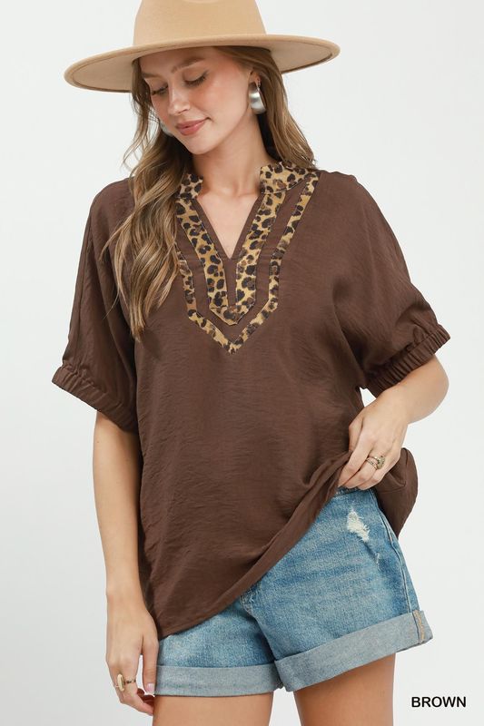 Leopard Trim Blouse